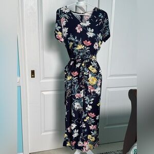 LOFT Navy Floral Crop Jumpsuit